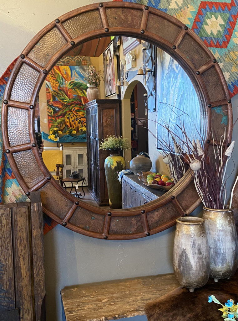 Round Mesquite Copper Inlay Mirror