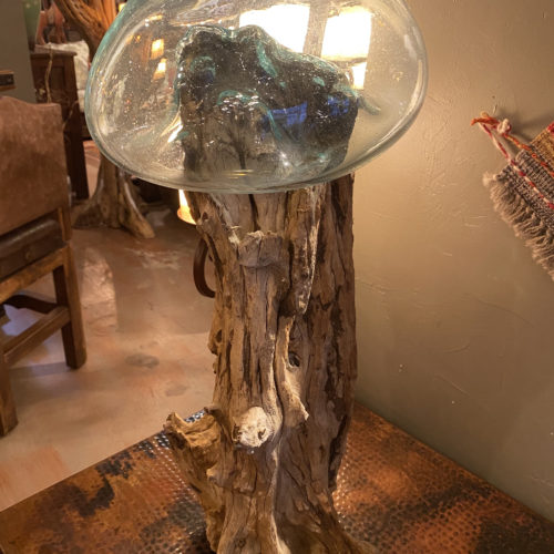 Hand-Blown Glass Bowl on Driftwood