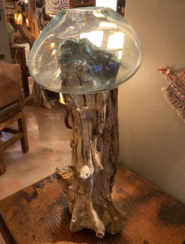 Hand-Blown Glass Bowl on Driftwood