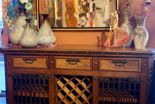Tzalam Ornate Copper Inlay & Gates Wine Cabinet