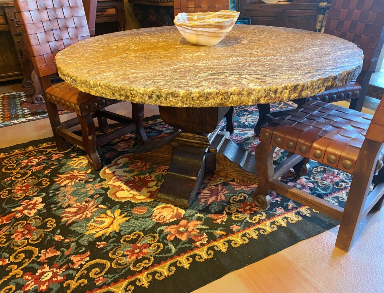 Round Onyx Table on Wood Pedestal