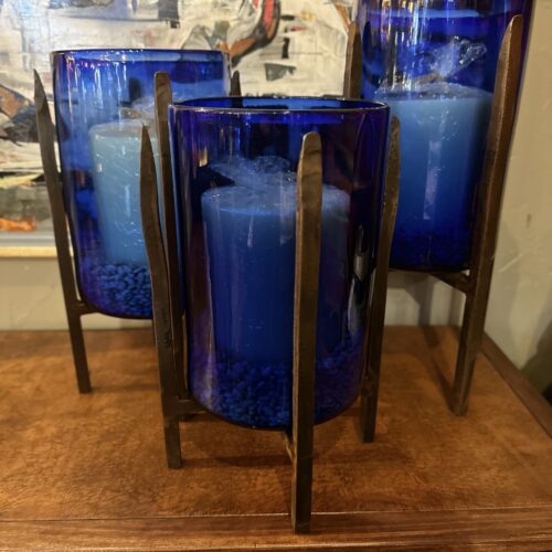 Set of 3 Indigo Blue Candle Holders