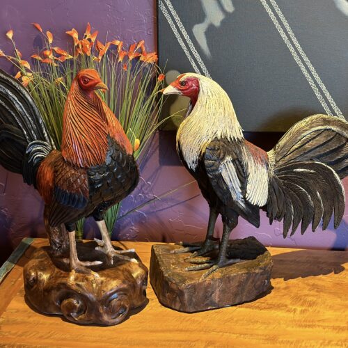 Wood Scupted Roosters
