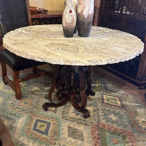 Round White Onyx Table Iron Base