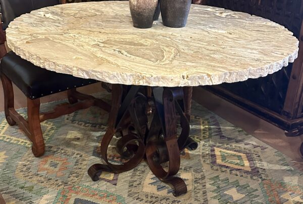 Round White Onyx Table Iron Base