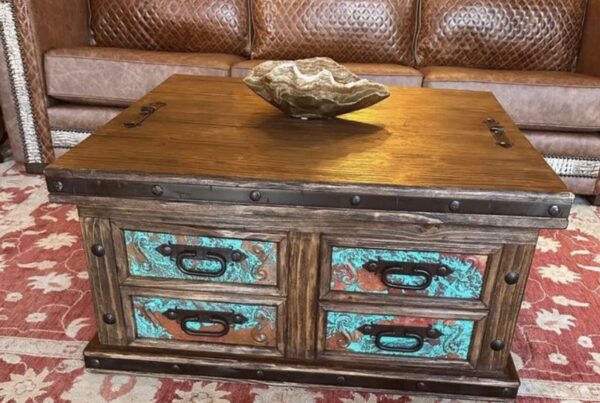 Acid Wash or tooled Leather Lift-Top Coffee Table