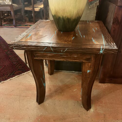 Four-Legged Mesquite Turquoise Inlay End Table