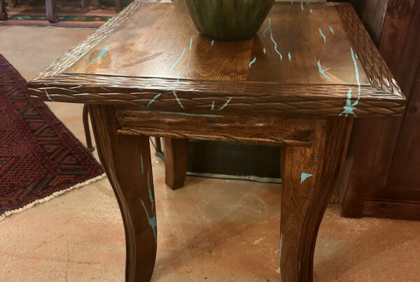 Four-Legged Mesquite Turquoise Inlay End Table