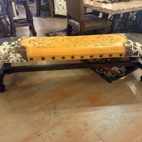 Tooled Leather & Cowhide Bench