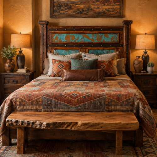 Hacienda Plateform Bed in Turquoise Acid Wash Copper