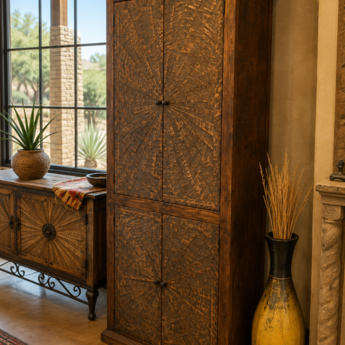 Brown Wash Starbust Wine Cabinet & Bookcase