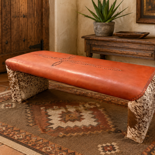 Cross-Stitch Leather & Cowhide Bench