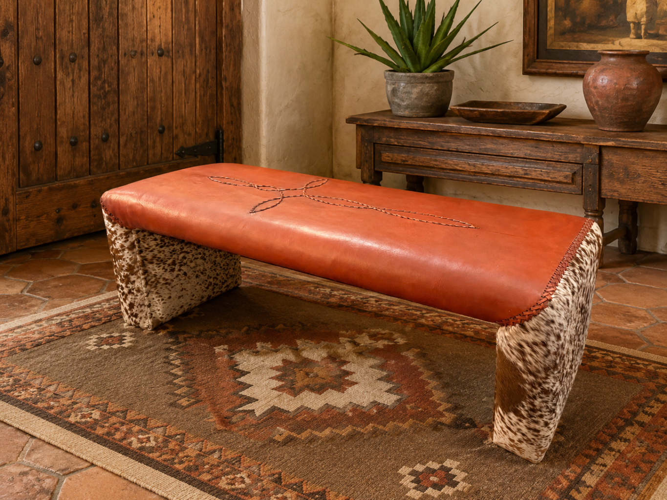 Cross-Stitch Leather & Cowhide Bench