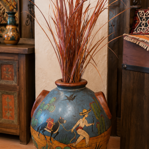 Folk-Art Hand-Painted Round Vase