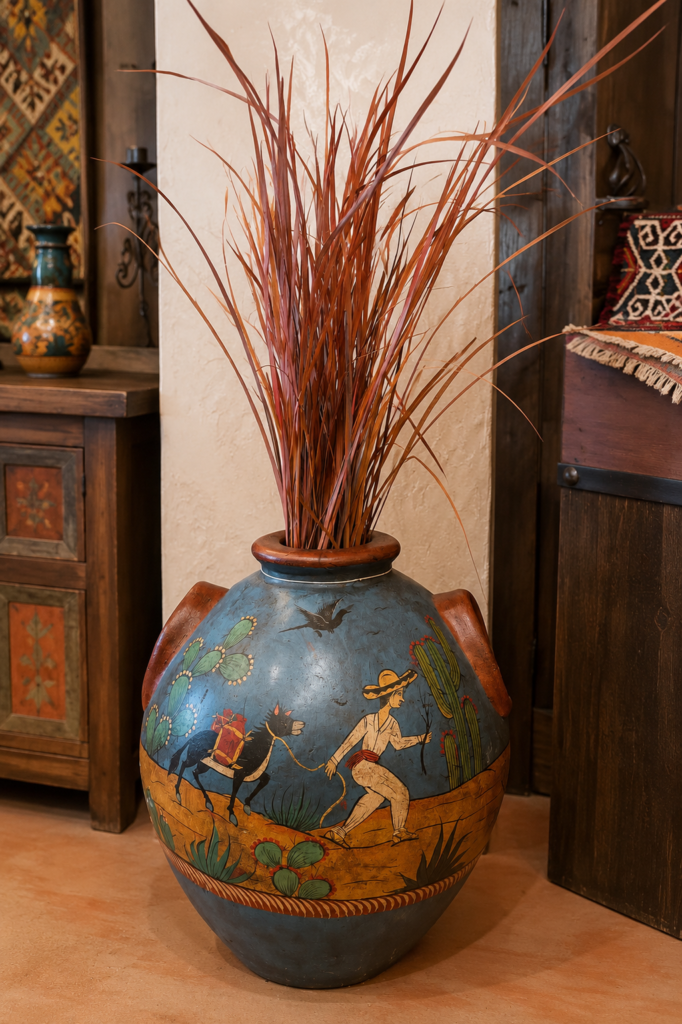 Folk-Art Hand-Painted Round Vase