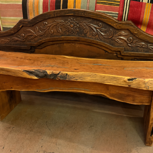 Free-Form Mesquite Bench w/ Turquoise Inlay