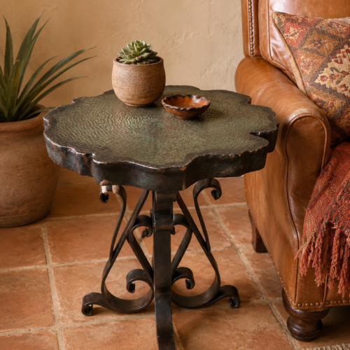 Free-Form Patina Copper End Table