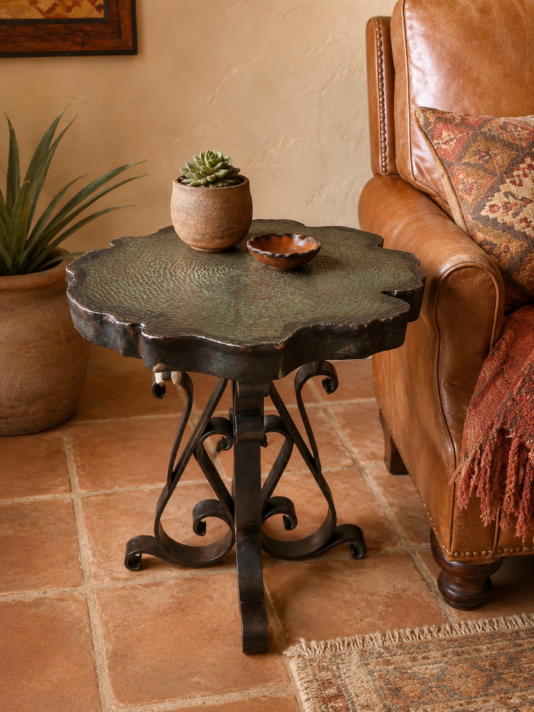 Free-Form Patina Copper End Table