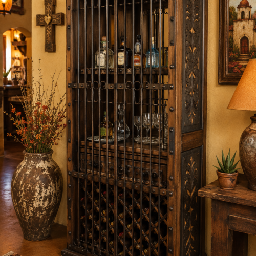Hacienda Tooled Leather Wine Cabinet