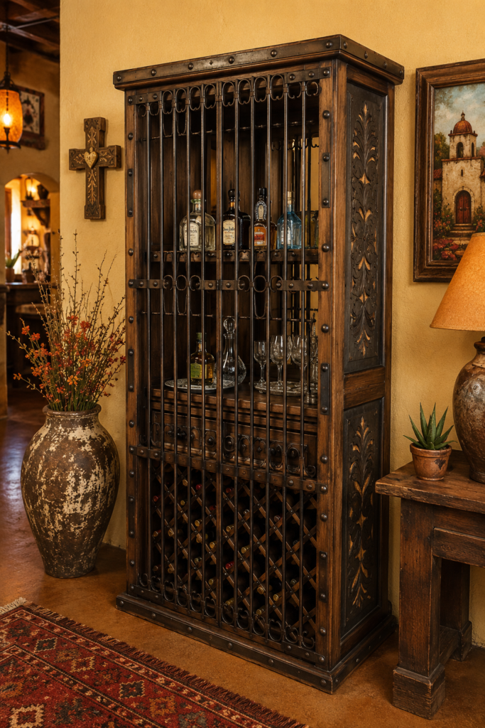 Hacienda Tooled Leather Wine Cabinet