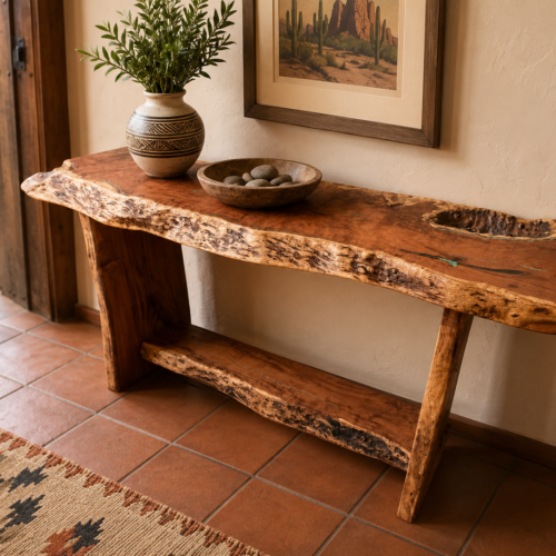 Live Edge Mesquite Console with Turquoise Inlay