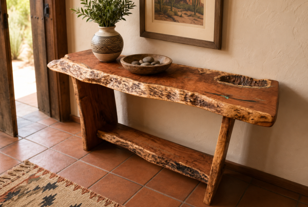 Live Edge Mesquite Console with Turquoise Inlay