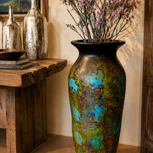Patinated Urn in a Rustic Vignette