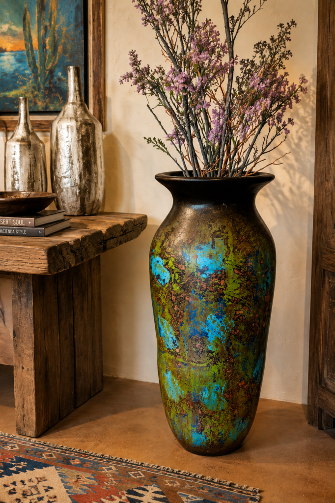 Patinated Urn in a Rustic Vignette