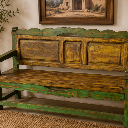 Rustic Distressed Green Entryway Bench