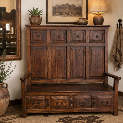 Rustic Paneled Hall Bench