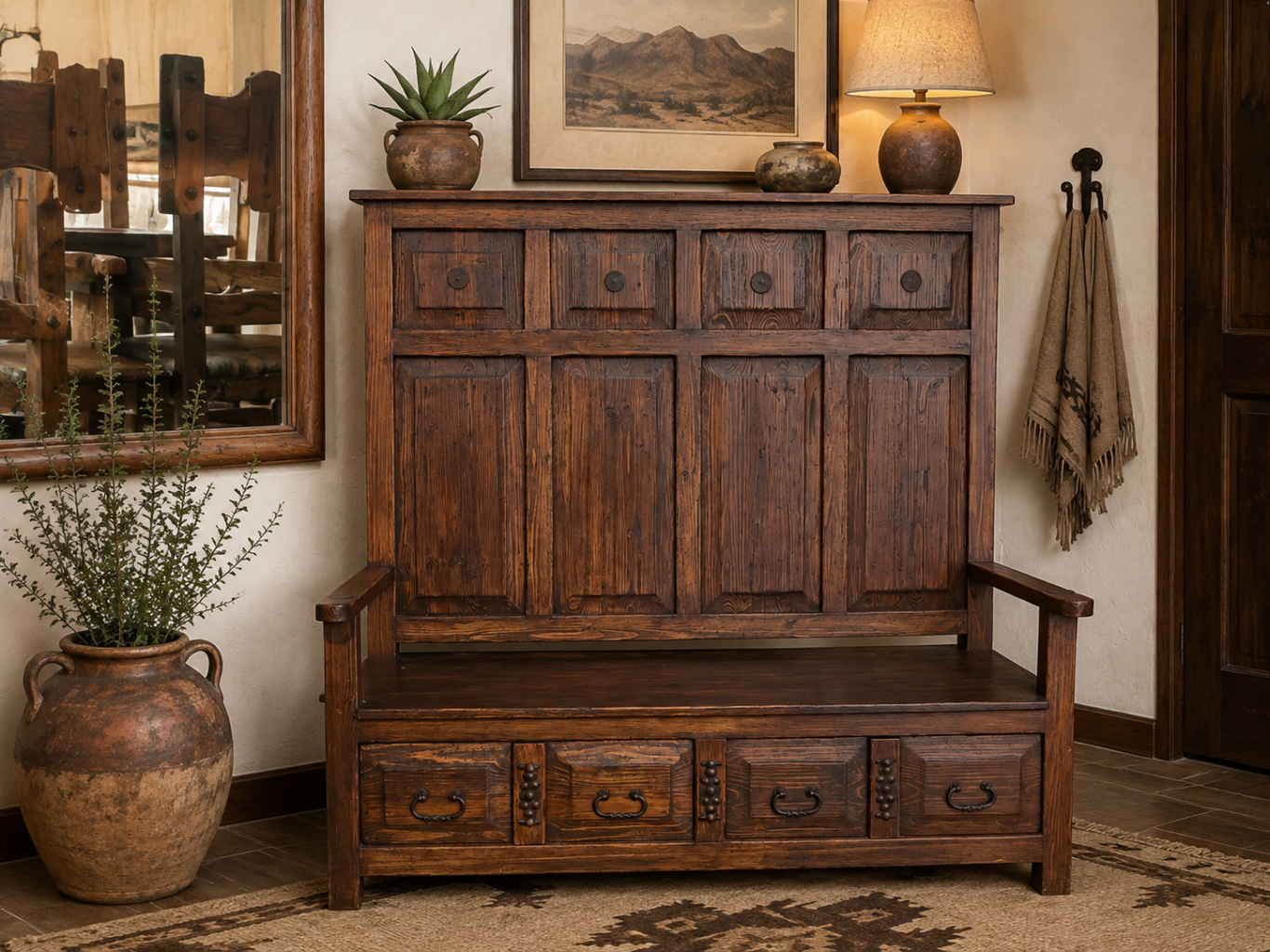 Rustic Paneled Hall Bench