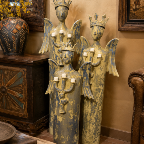 Rustic Trio of Angel Candleholders