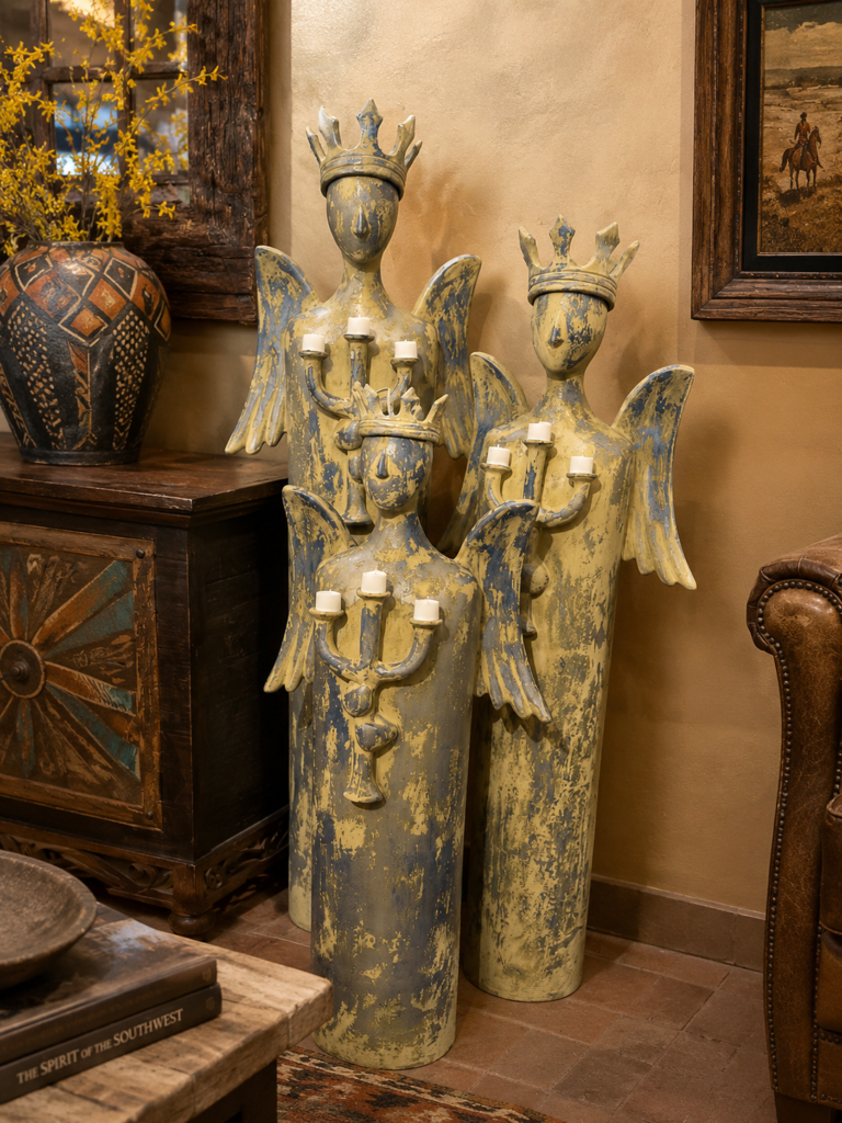 Rustic Trio of Angel Candleholders