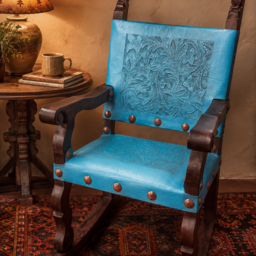 Argentina Tooled Leather Rocking Chair in Turquoise