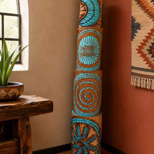 Turquoise Totem Column Floor Lamp