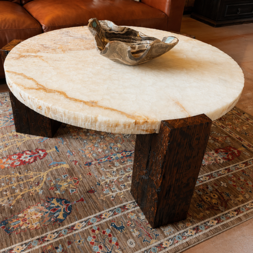 White Onyx & Old Rail Road Beam Coffee Table