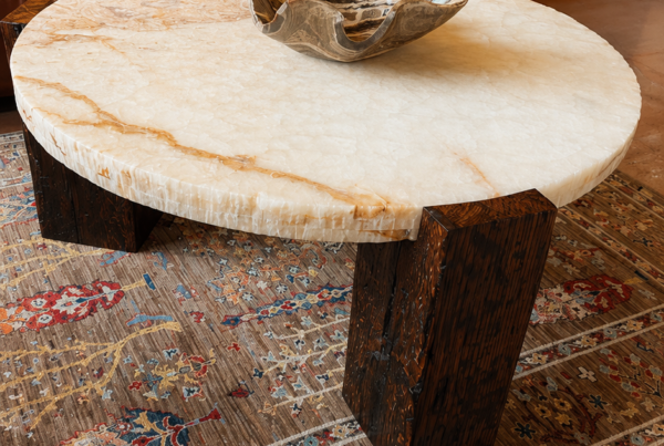 White Onyx & Old Rail Road Beam Coffee Table