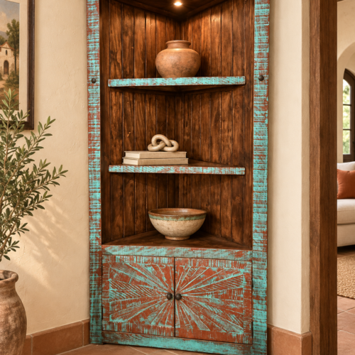 Turquoise Wash Corner Bookcase
