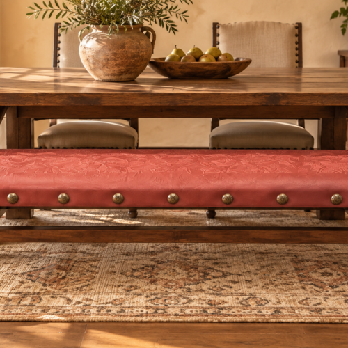 Argentina Tooled Leather Backless Bench Red Guinda