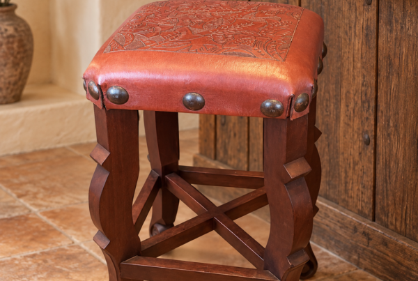 Argentina Tooled Leather Stool in Red Inglès