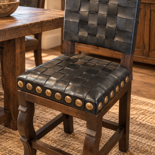 Argentina Woven Leather Swivel Barstool in Black
