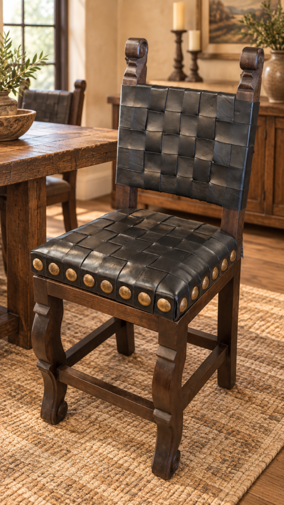 Argentina Woven Leather Swivel Barstool in Black
