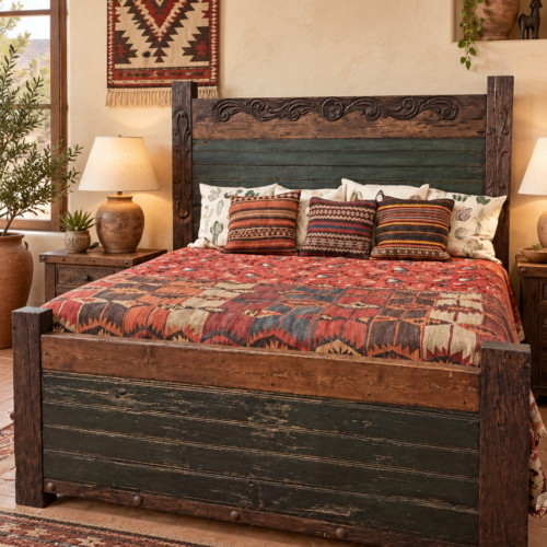 Carved Rustic Bed