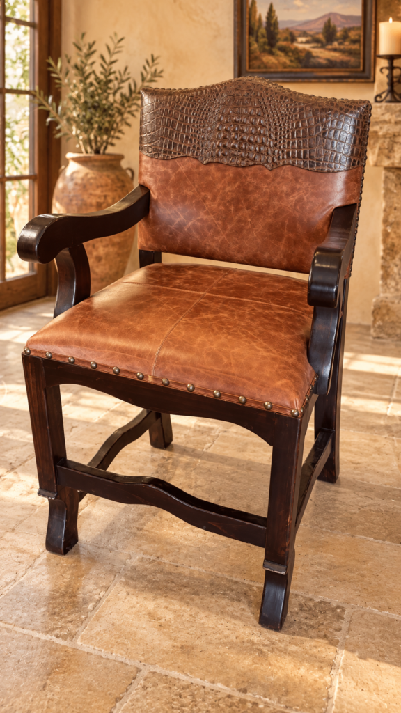 Croc Embossed Leather Barstool