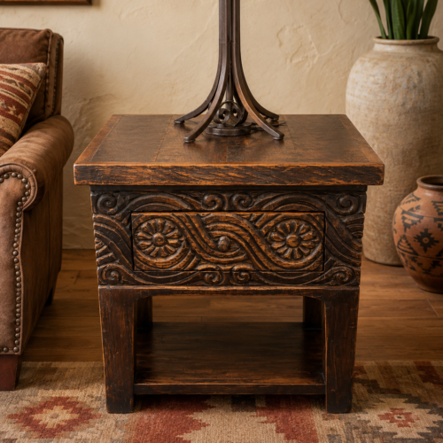 Dark Brown Carved End Table
