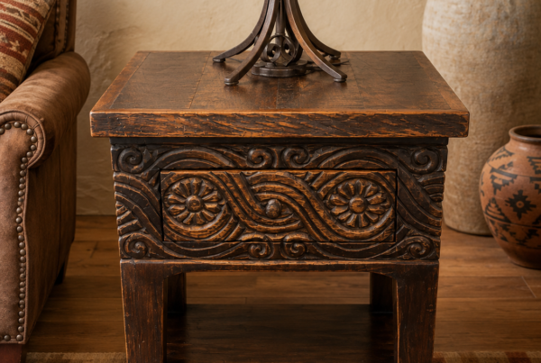 Dark Brown Carved End Table