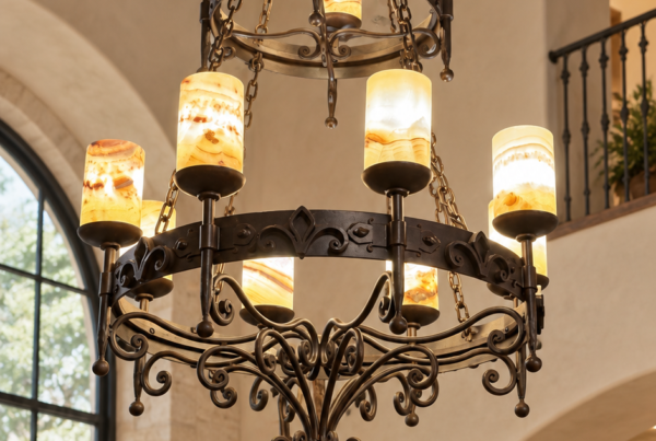 Double Fleur de Lis Onyx Shades Chandelier