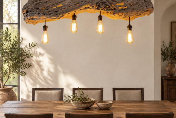 Four-Light Cactus Wood Chandelier