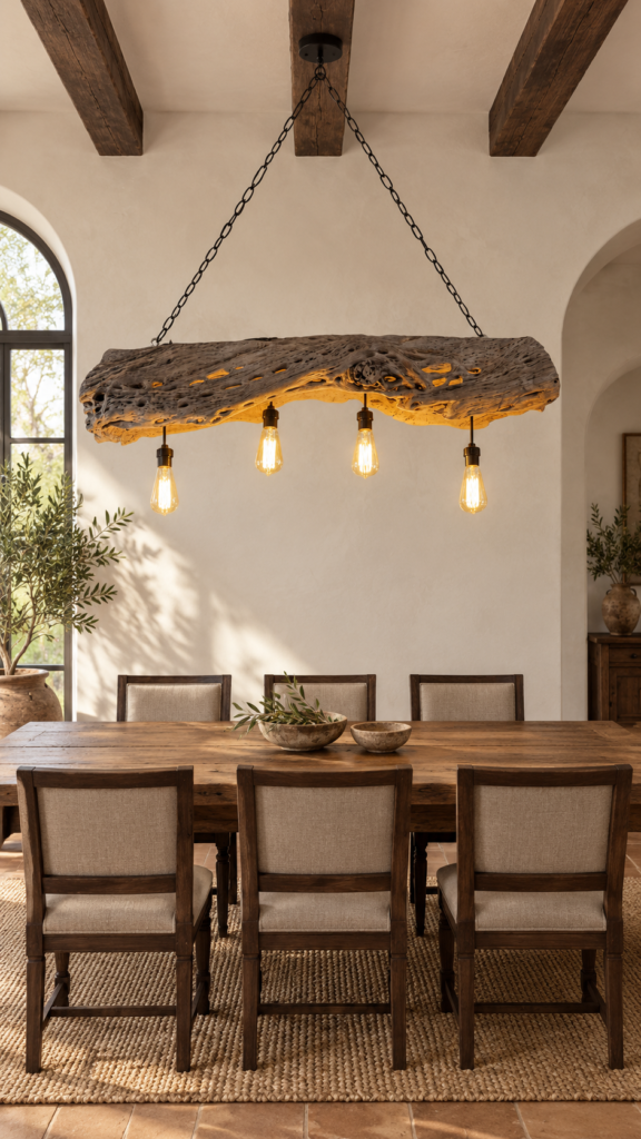 Four-Light Cactus Wood Chandelier