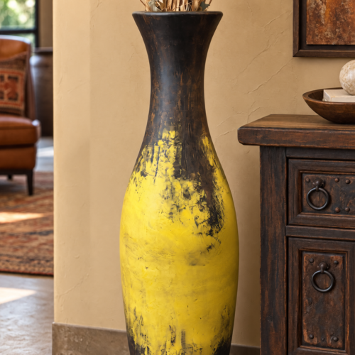 Golden Ember Long-Neck Floor Vase